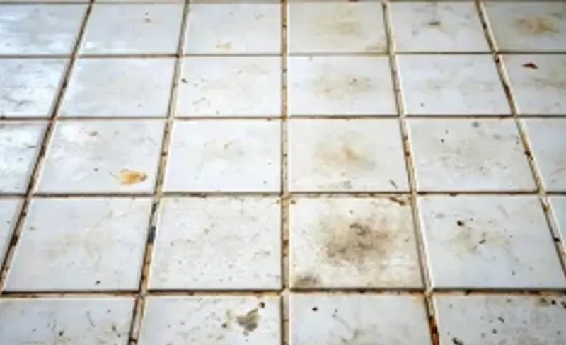 Dirty tile grout before restoration