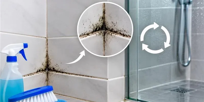 Bathroom grout mould and damaged shower sealant